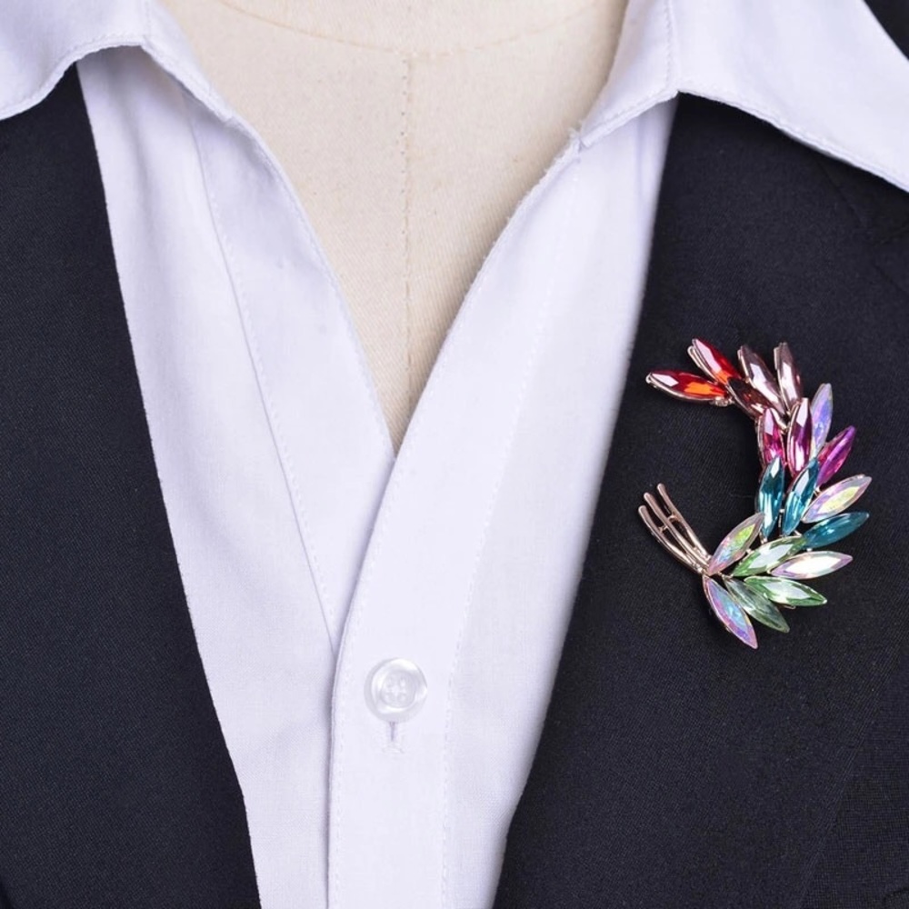 Colorful Crystal Rhinestone Leaf Brooch - Picture 4 of 5